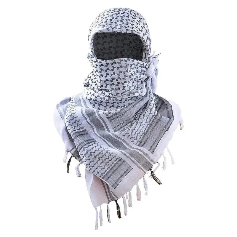 Tactical Patterned Shemagh Scarf, Versatile Fringed Keffiyeh Wrap, Windproof Full Face Cover For Outdoor Riding And Cold Weather Use