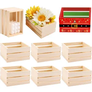 GRETJOB 6PCS 5" Wooden Crates, Nesting Rustic Wood Storage Boxes Set, Farmhouse Decorative DIY Craft Containers for Home, Office, Bathroom, Closet Display and Organization (6 PCS)