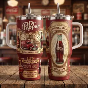 Dr Pepper 23 Flavors 141st Anniversary Limited Edition Tumbler With Handle Straw 40oz, 1885-2026 Vintage Steampunk Clock Gears Aesthetic Stainless Steel Insulated Travel Mug Cup, Perfect Retro Merch Gift For Dr Pepper Fans