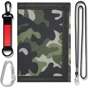 KF5-KWL13  Kids Wallet for Boys Girls Teens Trifold, Canvas Toddler Wallet for Boys, Cute Zipper Wallets Youth with Coin Pocket and Card Holders, Novelty Wallets for Childrens Birthday Gifts (Camo green suit)