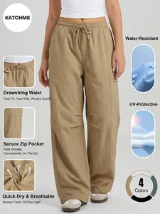 Katch Me Chic Women's Athleisure Mid-Rise Lightweight Quick-Drying Wide Leg Trousers, Durable UV-Protective Daily Outfits, Water-Resistant Drawstring Waist Bottom