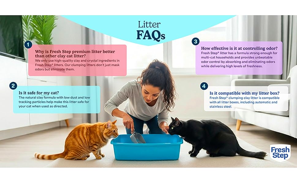 Fresh Step Clumping Cat Litter, Multi-Cat, Long Lasting Odor Control Kitty Litter with Activated Charcoal, Low Dust Formula, 14 lb