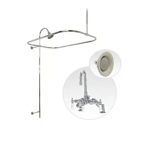 48 Inch Chrome Deck Mount Clawfoot Tub Shower Enclosure with Gooseneck Faucet and Sunflower Shower Head