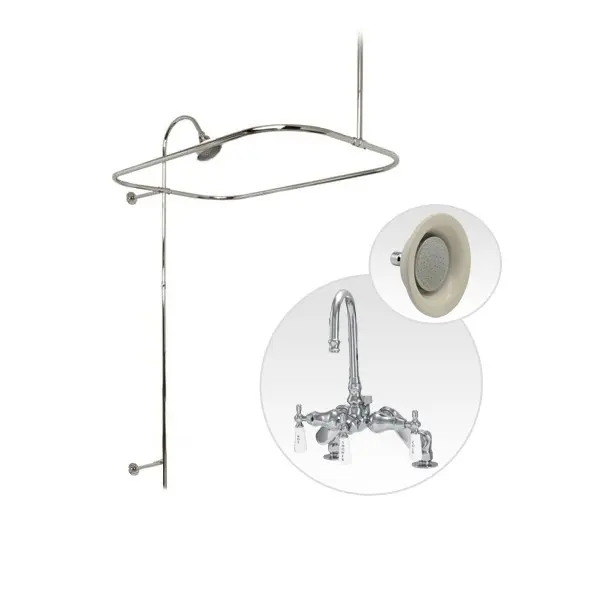 48 Inch Chrome Deck Mount Clawfoot Tub Shower Enclosure with Gooseneck Faucet and Sunflower Shower Head