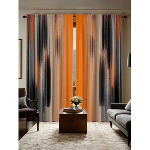 2pcs Modern Orange & Black Ombre Curtains, Suitable For Living Room Or Bedroom Decor, Fashionable Distressed Rust Design,  Easy Care, Great For Home Or Gift, Living Room Curtains.Summervibes