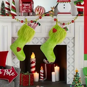 Elegant Fabric Christmas Stocking Set, Heart Design, Festive Fireplace Mantel Decor, No Feathers Needed, Perfect for Winter Holidays