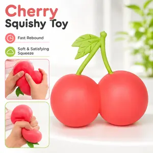 Cherry Squishy Stress Relief Toy, Fast Rebound Soft Squeeze Fidget Toy, Cute Fruit Desk Toy, Portable Sensory Play Gift for Office, School, Home & Toy Hobby Fun