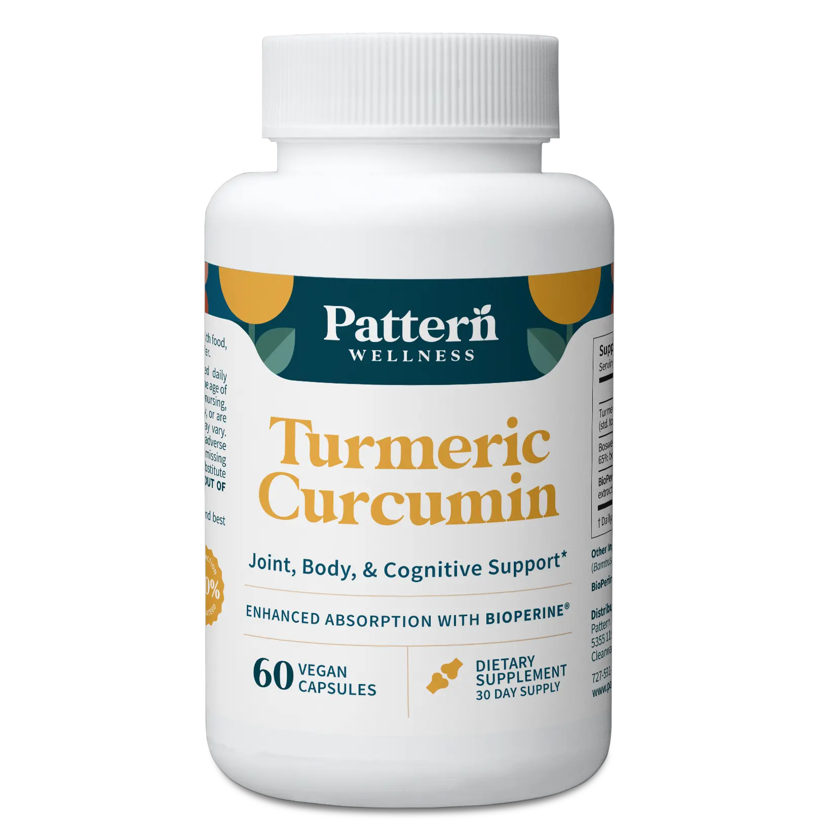 Pattern Wellness Turmeric Curcumin Supplement – 60 Capsules | 95% Curcuminoids with BioPerine Black Pepper – Supports Joint, Cognitive & Immune Health – Non-GMO, Gluten Free