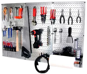 4 ft Metal Pegboard Basic Tool Organizer Kit - Metallic Toolboard & Hooks
