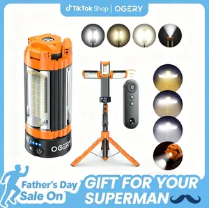 [Father's Day Gift]OGERY 10000/18000mAh Camping Light with  Remote Control & Power Bank - Rechargeable 2200 Lumens Dimmable Work Light, Emergency Light & Detachable Tripod (1.75-6.5 Ft) for Outdoor, Hiking, Home & Emergency summerwins