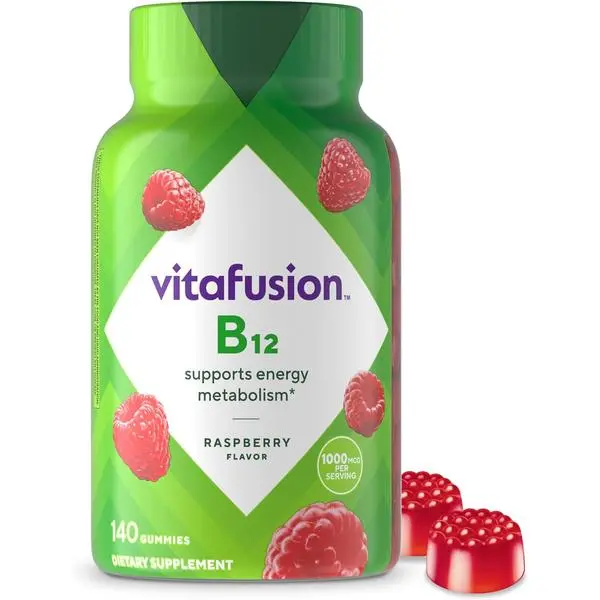 Vitafusion Vitamin B12 Gummies | 1000 mcg | 140 Adult Gummy Vitamins | For Women & Men | Raspberry Flavor | Gluten and Dairy Free Supplement
