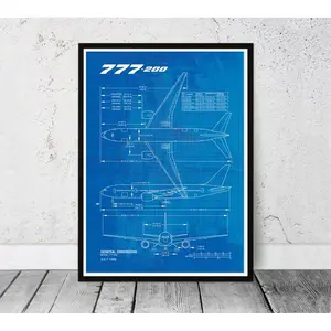 Vintage Blueprint Boeing 777 Aviation Poster Print - Perfect Dad'S Birthday Gift - Office Decor - High-Quality Airplane Art.