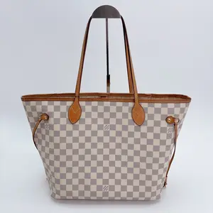 Pre-owned Louis Vuitton leather Shoulder Bags Damier Azur Canvas Neverfull MM Bag