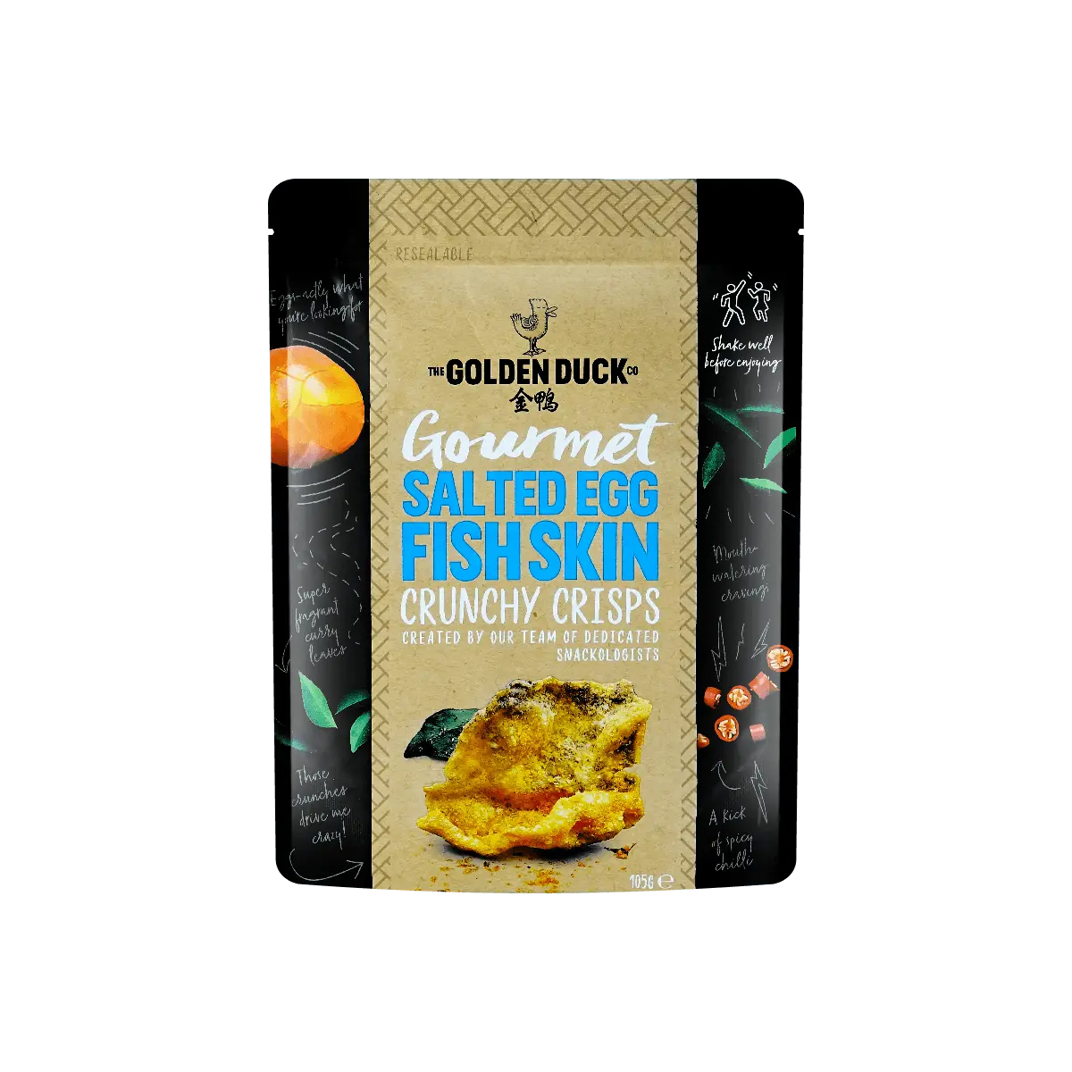 Golden Duck Singapore Salted Egg Yolk Crispy Fish Skin Chips 105g - Viral Snack Sensation