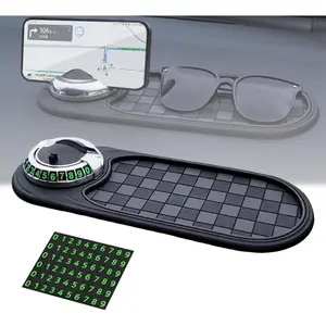 Car Dashboard Organizer & Phone Mount, Universal Rotating Anti-Slip Mat with Hidden Parking Number Plate for All Smartphones, Sunglasses & Small Gadgets - Keep Your Car Tidy.