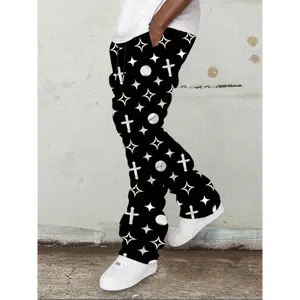 The Fashionable Elastic Drawstring Design Features a Cross Mark And Geometric Shapes, with Digital Transfer Printing Suitable for Street Parties And Casual Wear. It Has Personalized Long Pant Legs And Tapered Fit, Making It a Great Gift.