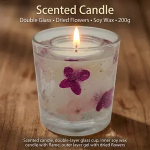 Lavender Scented Candle Double Glass Design with Inner Candle & Outer Gel for Relaxation Stress Relief and Cozy Ambiance