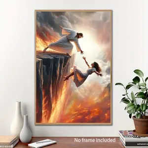 12inch x 16inch Inspirational Jesus and Woman Canvas Art Print - Frameless Oil Style Wall Decoration, Waterproof, Suitable for Living Room, Bedroom, Office, 2D, Perfect for Room Decoration