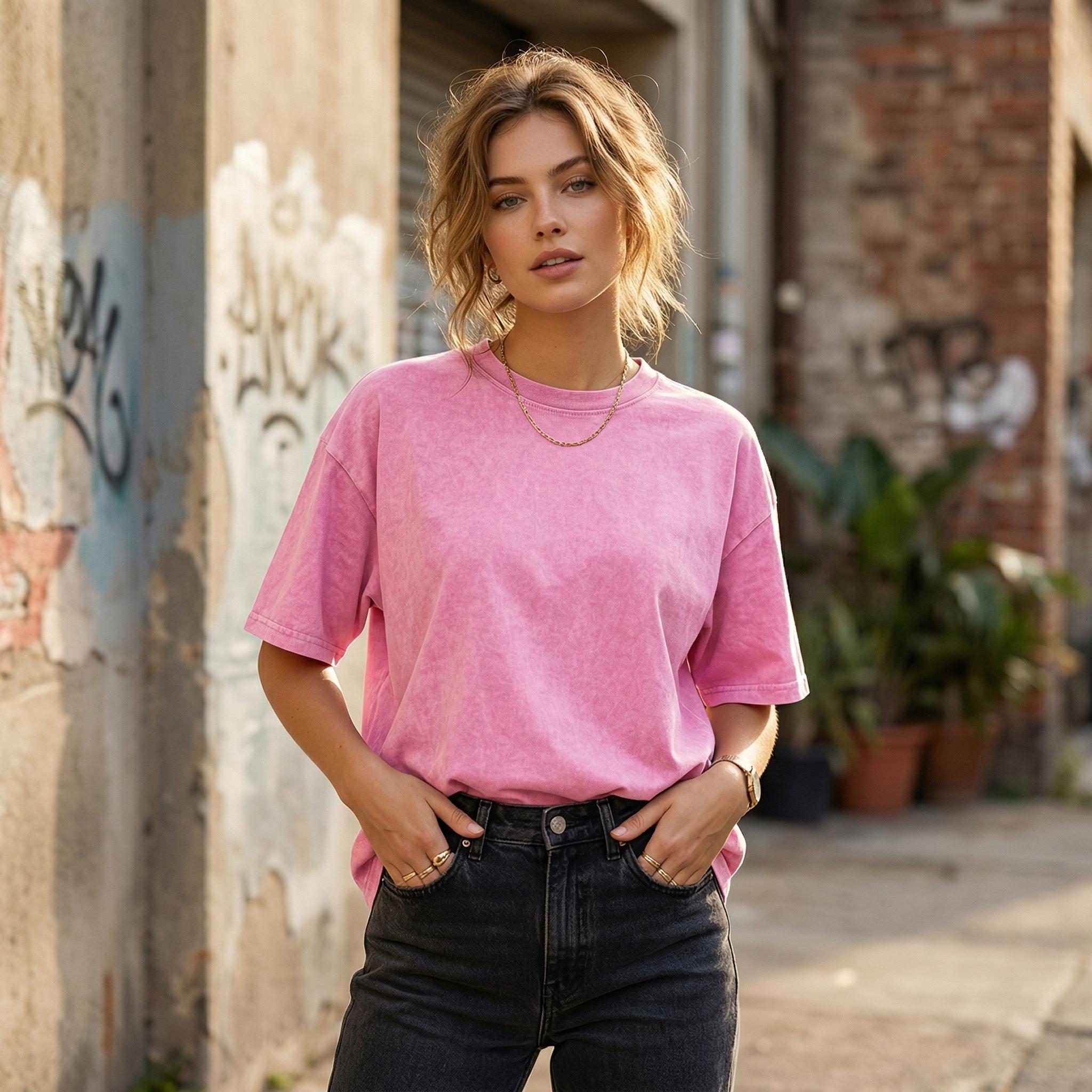 3Pcs Acid Wash Unisex Cotton Lady T-shirts Oversized Half Short Sleeves Casual Loose Solid Streetwear Tops,Lady T-shirt Baggy Retro Street T-Shirts,Loose Fit