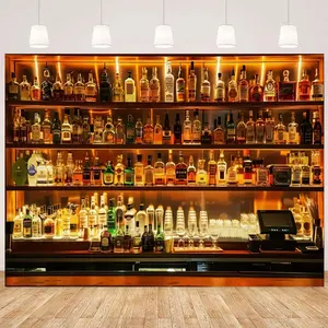 2D flat banner1pc Bar Photo Backdrop Wine Cafe Restaurant Drink Shelf Photography Backdrops for Friendsmas Party Urban Club Speakeasy Room Wall Art Photo Backgrounds Videos Photo Backdrop Studio Props Studio Decorations/Outdoor Party Decorations Banners