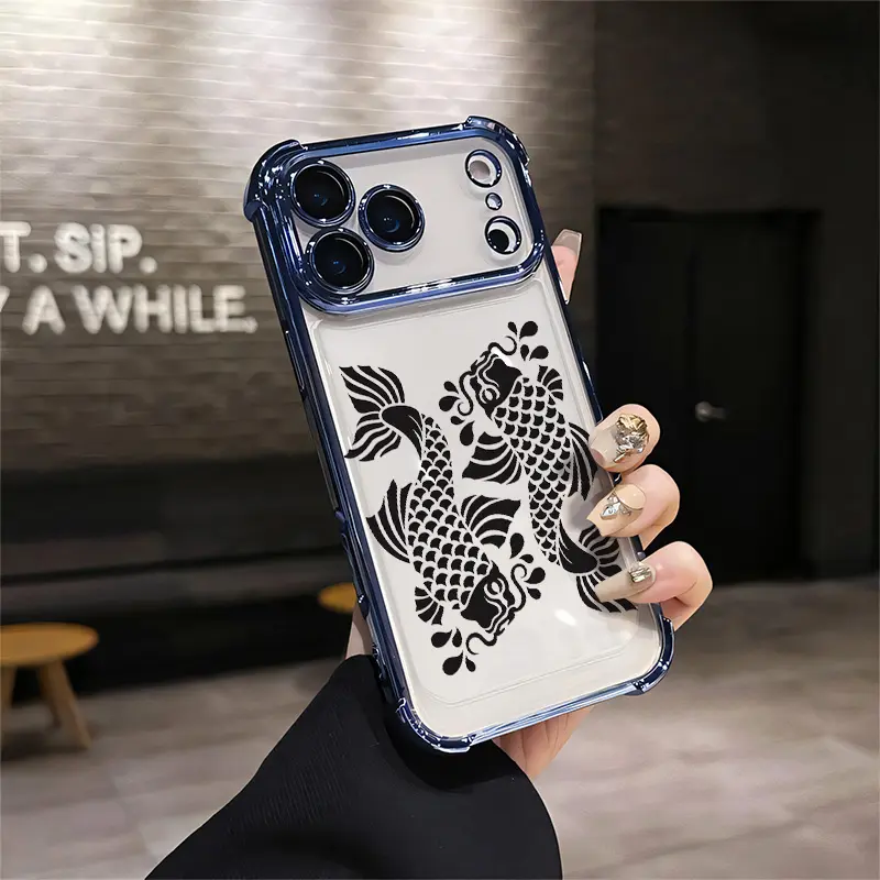 Koi Fish Clear Lucky Koi Fish Aesthetic Shockproof For IPhone 17 16 15 14 13 12 11 PRO PLUS MAX AIR Four-corner Drop-proof Transparent Casual Soft Silicone PhoneCase Perfect Gift Cellphone Smartphone Shockproof Q188