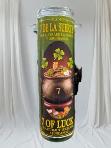 Veladora preparada 7 de la Suerte Olofin 7 of Luck Prayer Candle, Green and Blue, Glass Jar, Spiritual Abundance Ritual Candle with Bilingual Prayer Decor Ornaments Decoration Perfume Scented Aroma