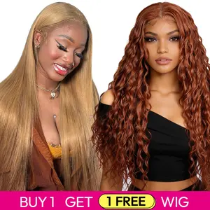 [Blend] Buy 1 Get 1 Free! Blended Human Hair Lace Front Wig | 180% Density, Transparent Lace, #27 Straight & #350 Ocean Wave #SummerVibes