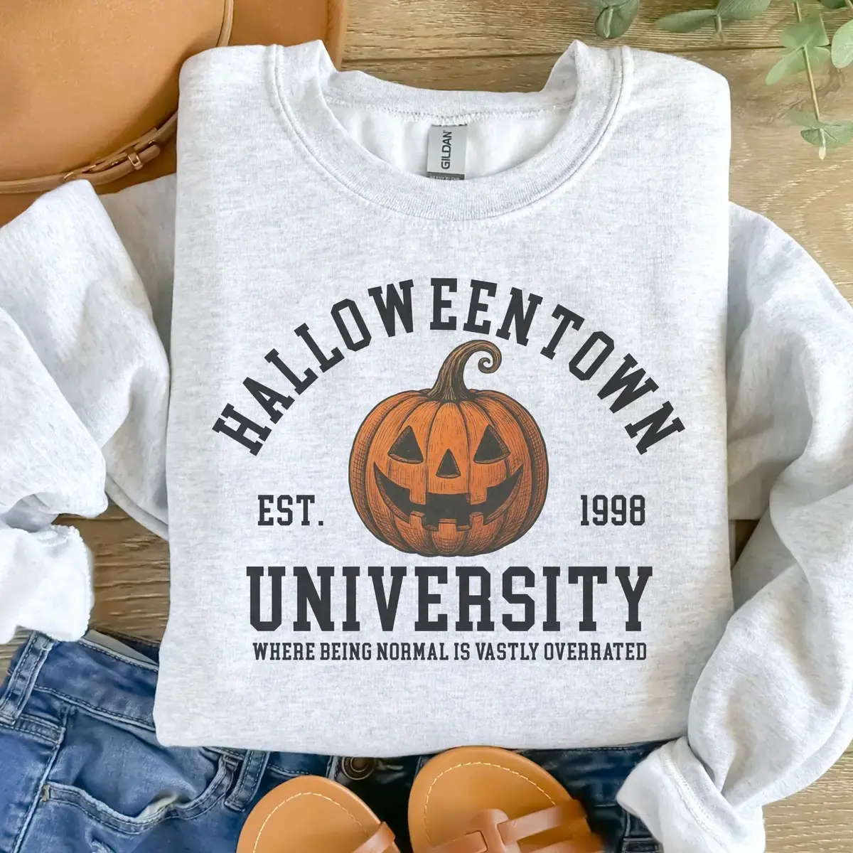 Halloween Town University Pumpkin Sweatshirt - Ash Grey - Halloween Sweatshirt - Spooky Sweatshirt Cotton Fabric - TrendWear USA