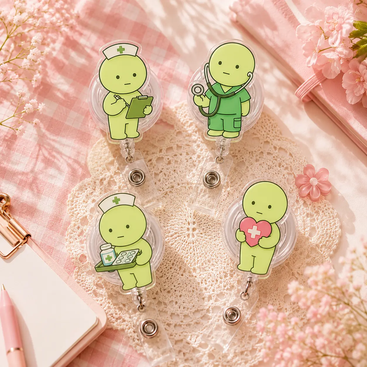 Funny Smiski Nurse Badge Reel Retractable Acrylic ID Holder Cute RN Gift Idea