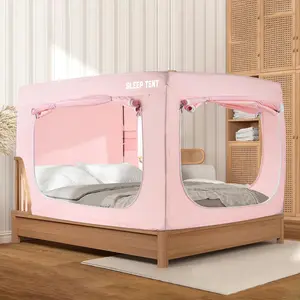 Bed Tent Full Bed for Indoor Light Reducing Sleeping for Kids and Adult,Bunk Blackout Tents Breathable Privacy Tent Netting for Bed(Macaron Pink)