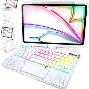 #SummerWins #DealsForYouDays DarlingCase Transparent Pink Wireless Magnetic iPad Keyboard Case & Accessories For 10.2in iPad 7th/8th/9th Gen (2019/2020/2021) - 360° Rotatable, High-Strength Acrylic, Impact-Resistant, Backlit, Pencil Holder