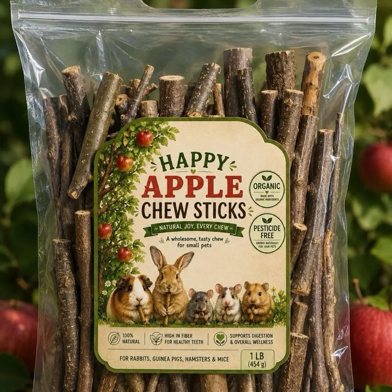 Happy Organic Apple Wood Chew Sticks for Rabbits, Guinea Pigs, Hamsters, Mice & Other Small Pets 1 LBS