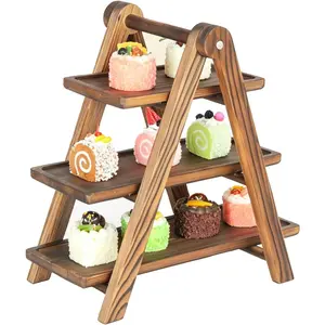 3 Tier Wooden Dessert Stand, Rustic Pine Cupcake Display Stand (5.9” Wide), A-Frame Tiered Tray for Pastries, Snacks, Party Table & Kitchen Decor