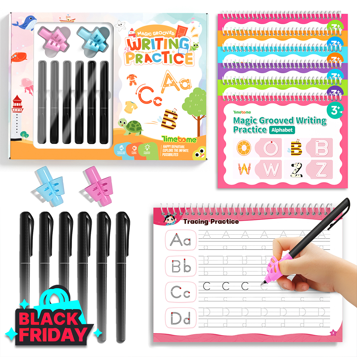 [TikTokShopBlackFriday]2025-TIMEX Reusable Grooved Handwriting Workbook for Kids, Learning Materials, 6 Books–Early Elementary,Math, Words, Drawing –G