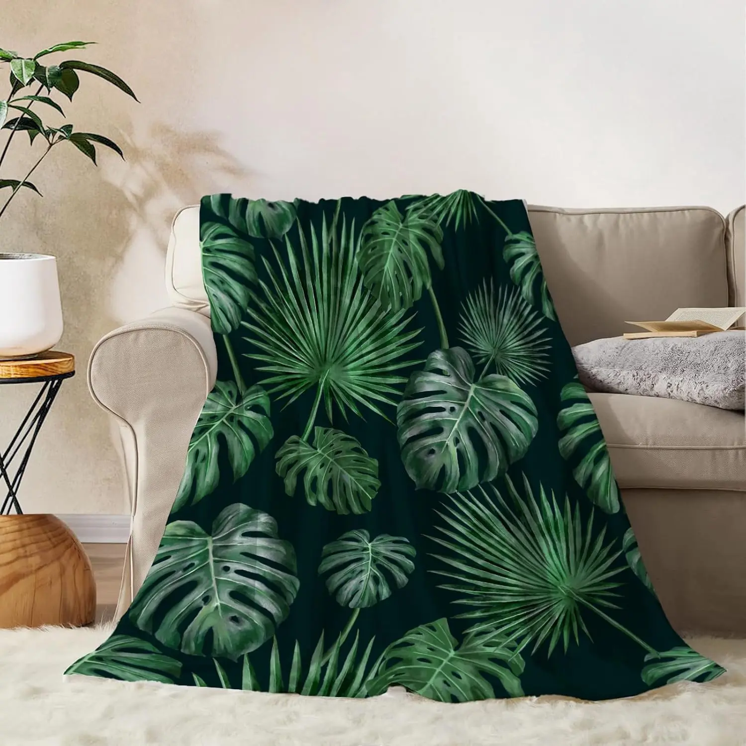 Tropical Large Flannel Printed Blanket - Cozy Fluffy Plush Throw Blanket, Decorative Gift for Couch, Bed, Spring-Summer Use, Cozy Throw Blanket