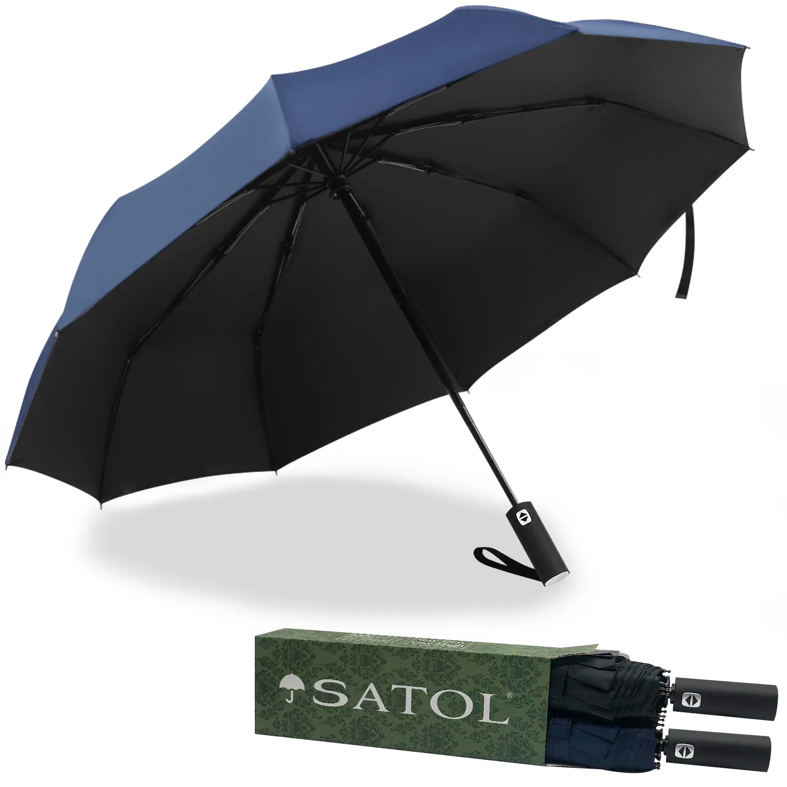 Satol Compact Umbrellas Automatic Open/Close, 46 Inch Windproof Travel Umbrellas, 10-Rib Umbrella for Rain, UPF 50+ UV Protection Sturdy Folding Umbrella