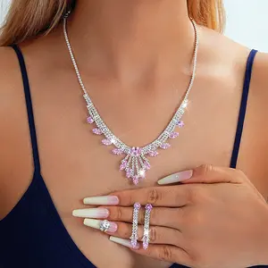 New Elegant Water Drop Necklace Earrings Two-piece Set Collarbone Chain Set Accessories