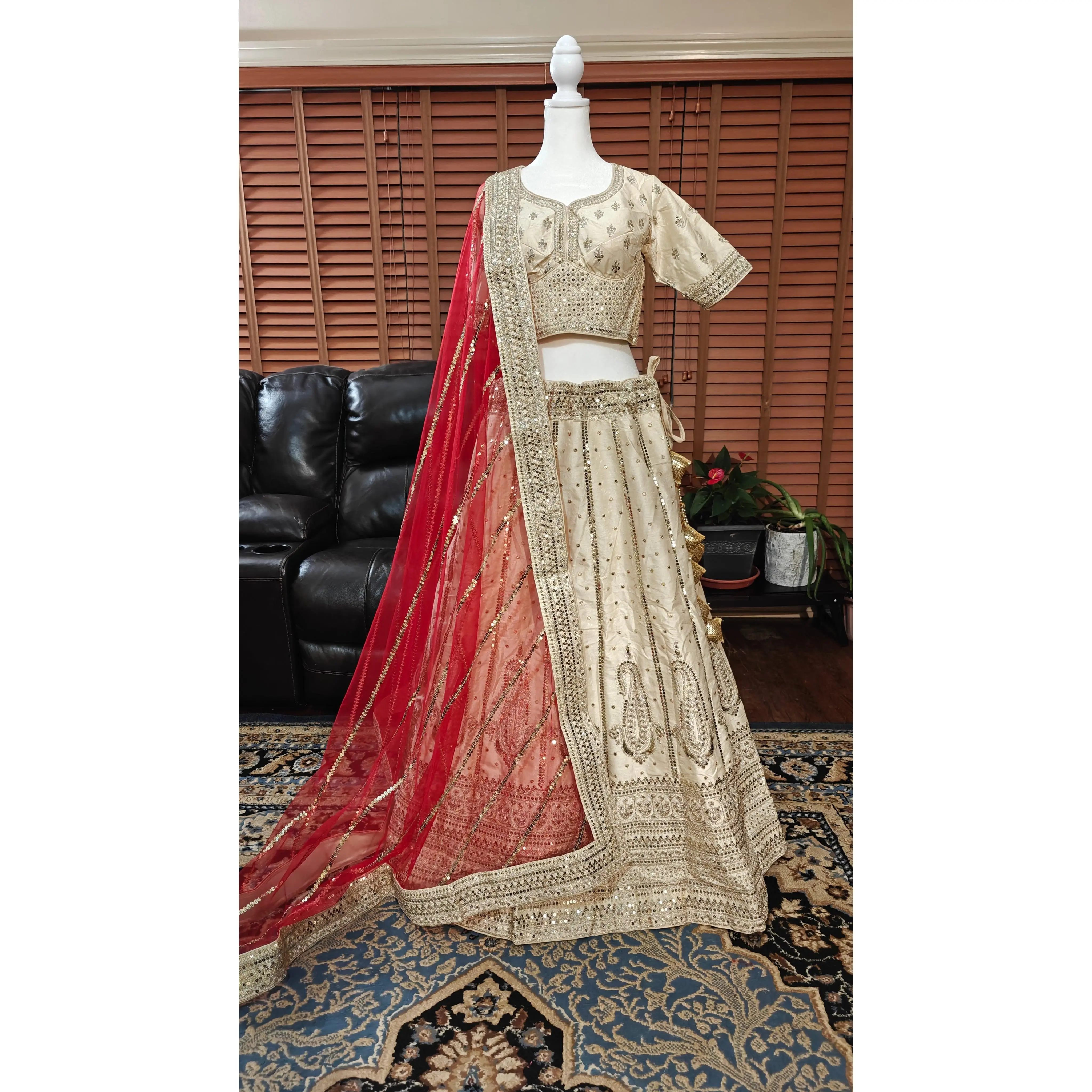 Shabhayachi Designer Lehenga - Traditional Women's Dress with Red dupatta, Elegant Style, Suitable for Various Occasions