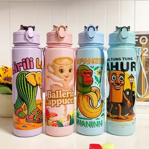 Funny Brainrot Meme Water Bottle 24oz Portable, Cursed Cartoon Characters Lirili & Monkey. Viral TikTok Trend Weird Humor Cup, Drinkware. Leakproof Gag Gift for Bestie Gen Z