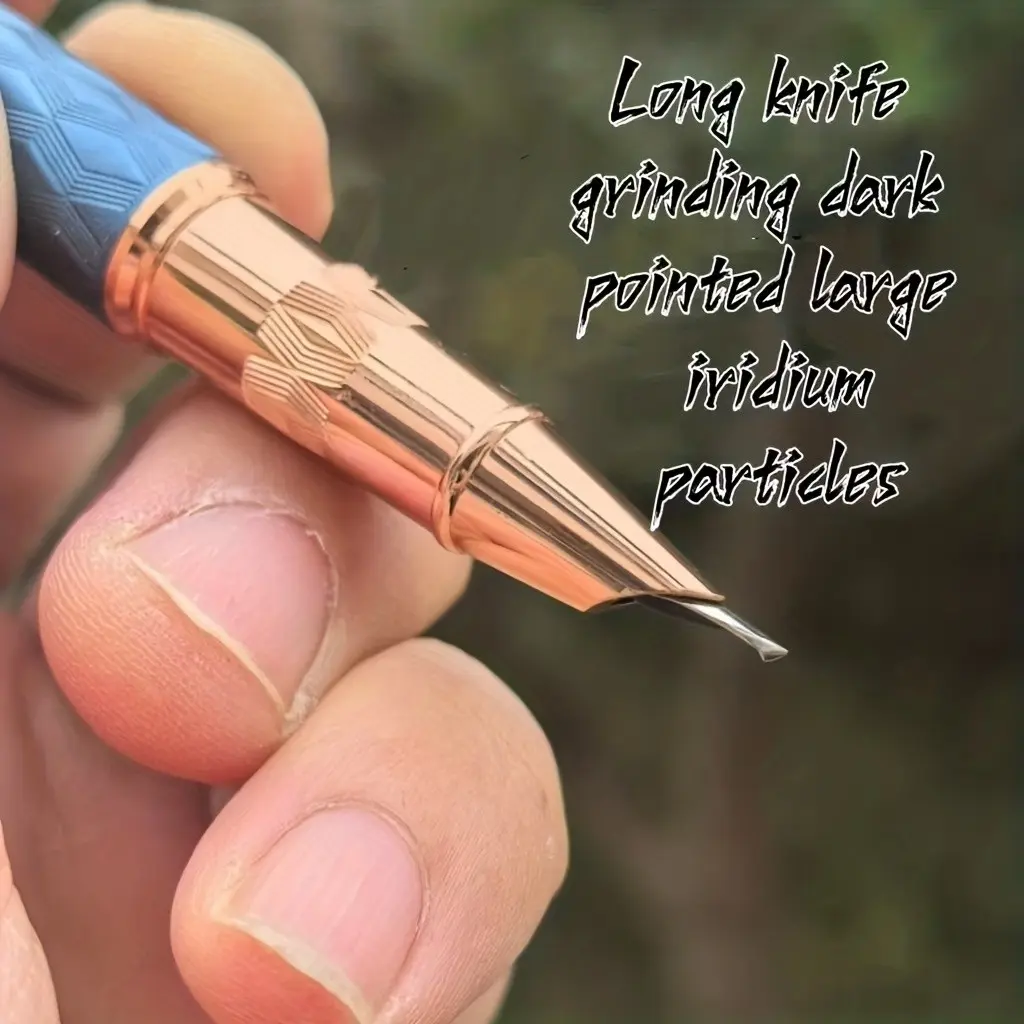 Long Blade Calligraphy Pen, Handcrafted Dark Tip, Large Iridium Nib, 1.0mm Writing Width, Clip-On Cap, Ideal for Practice, Signature, Calligraphy