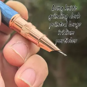 Long Blade Calligraphy Pen, Handcrafted Dark Tip, Large Iridium Nib, Easy Peak Formation, Clip-On Cap, Practice Writing, Signature Pen