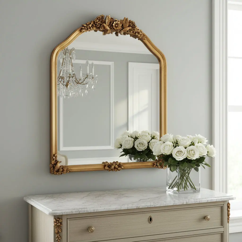 Le Jardin des Oiseaux Antique Arch Flower Decor Mirror, Home Supplies Home Decor Accent Mirror