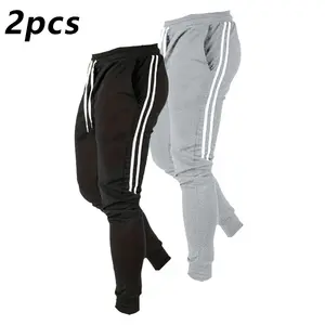 Men's sports jogger pants two-piece set black and gray colorblock with side stripes, casual sporty style versatile sweatshirt T-shirt, drawstring waist fits snugly + ankle cuffs stylish and neat, comfortable and breathable fabric allows free movement with