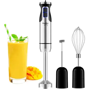 Mueller Immersion Blender Handheld - 8 Speed Stainless Steel Electric Hand Blender, 3 in 1 Emulsion Blender Handheld with Turbo Mode, Stick Blender Emulsifier for Kitchen for Soup, Smoothie, Puree