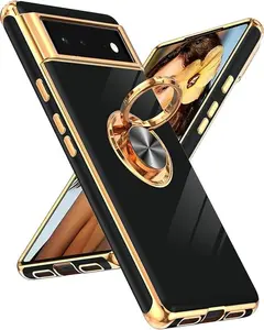 Pixel 6 Case: 360° Rotatable Ring Holder Magnetic Kickstand, Plating Rose Gold Edge Protective Google Pixel 6 Case