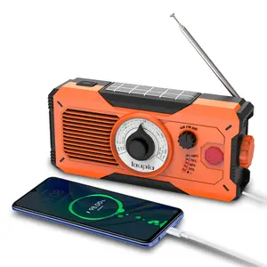 Loupio Emergency Weather Radio - 8 High-Brightness LED Flashlight, 5000mAh Rechargeable Battery, AM/FM/WB Reception, Type-C/Solar/Hand-Crank Charging, Type-C & Headphone Jack, Ideal for Home, Car, Hiking, One-Button Loud SOS Alarm