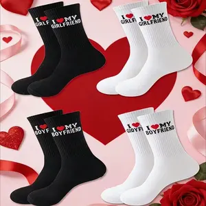 2/4 Pairs of "I Love My Boyfriend" Valentine's Day Socks, Used for Anniversaries, Valentine's Day, Birthdays, and Fun Gifts for Boyfriends and Girlfriends. Valentine's Day Party Gifts