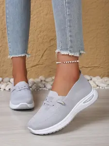 Women's Casual Flyknit Lace-Up Shoes, Breathable Lightweight Soft Sole Mesh Sneakers, Comfortable Ladies Footwear for Daily Wear