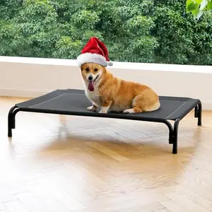 Elevated Dog Bed Raised Outdoor Dog Cot for Medium Dogs, Installation Requires No Tools, Frame with Washable Cooling Breathable Mesh Anti-Slip Feet, Indoor Pet Bed, Black, 30 Inches