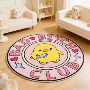 Cute Duck Round Carpet, Cartoon Home Decor Rug, Soft Plush Foot Mat, Hand Wash Only, Suitable for Living Room Bedroom